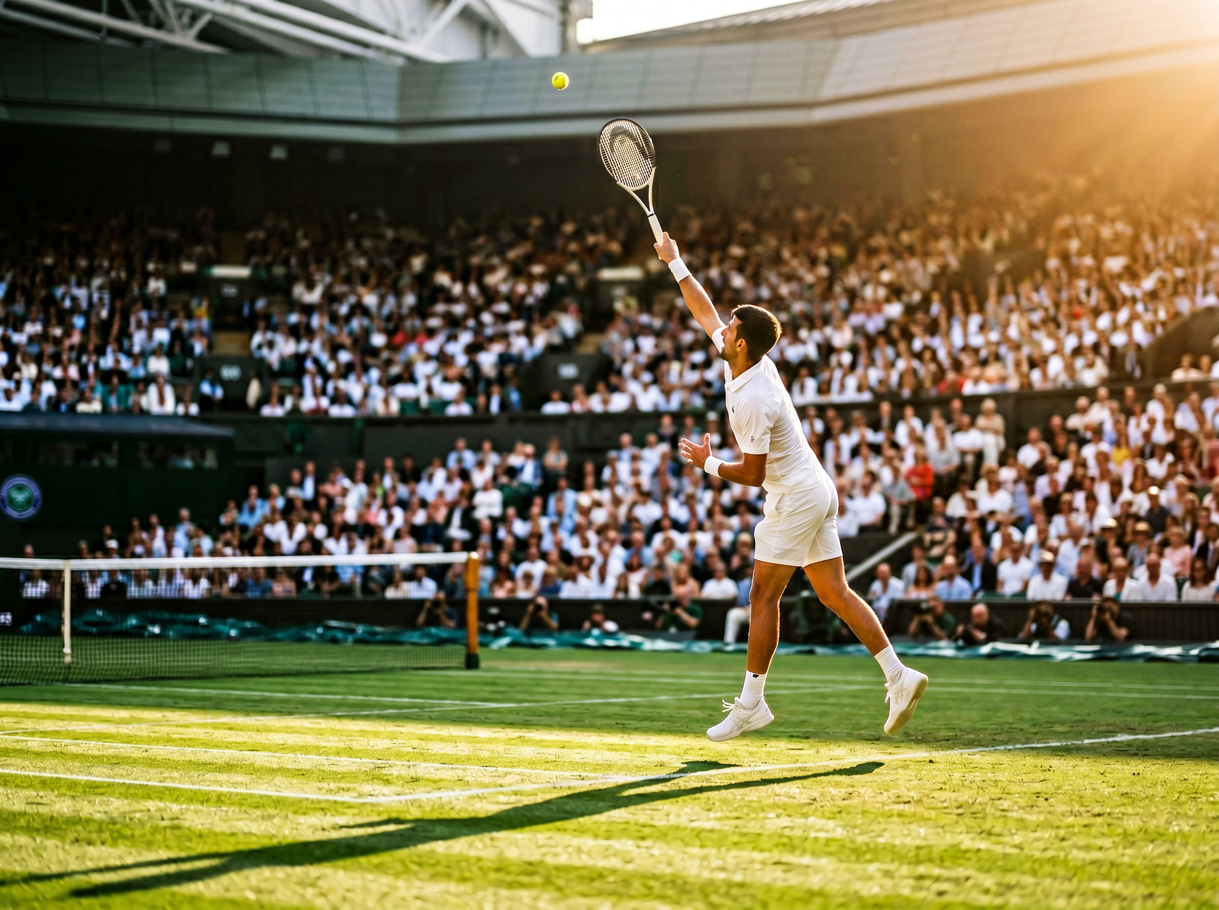 Wimbledon Centre Court serve at golden hour